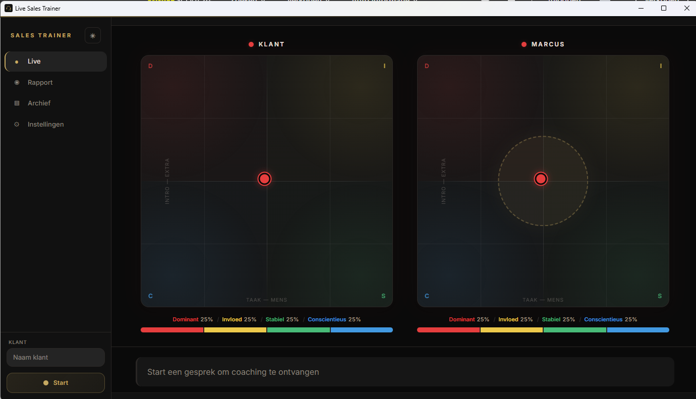 Live Sales Trainer — real-time DISC-analyse dashboard